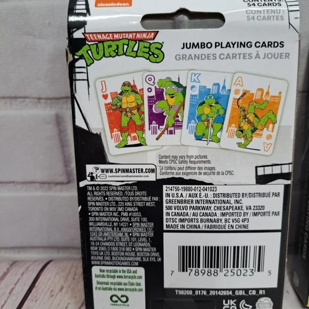 Lot Of 2, New, Teenage Mutant Ninja Turtles TMNT Jumbo Playing Cards